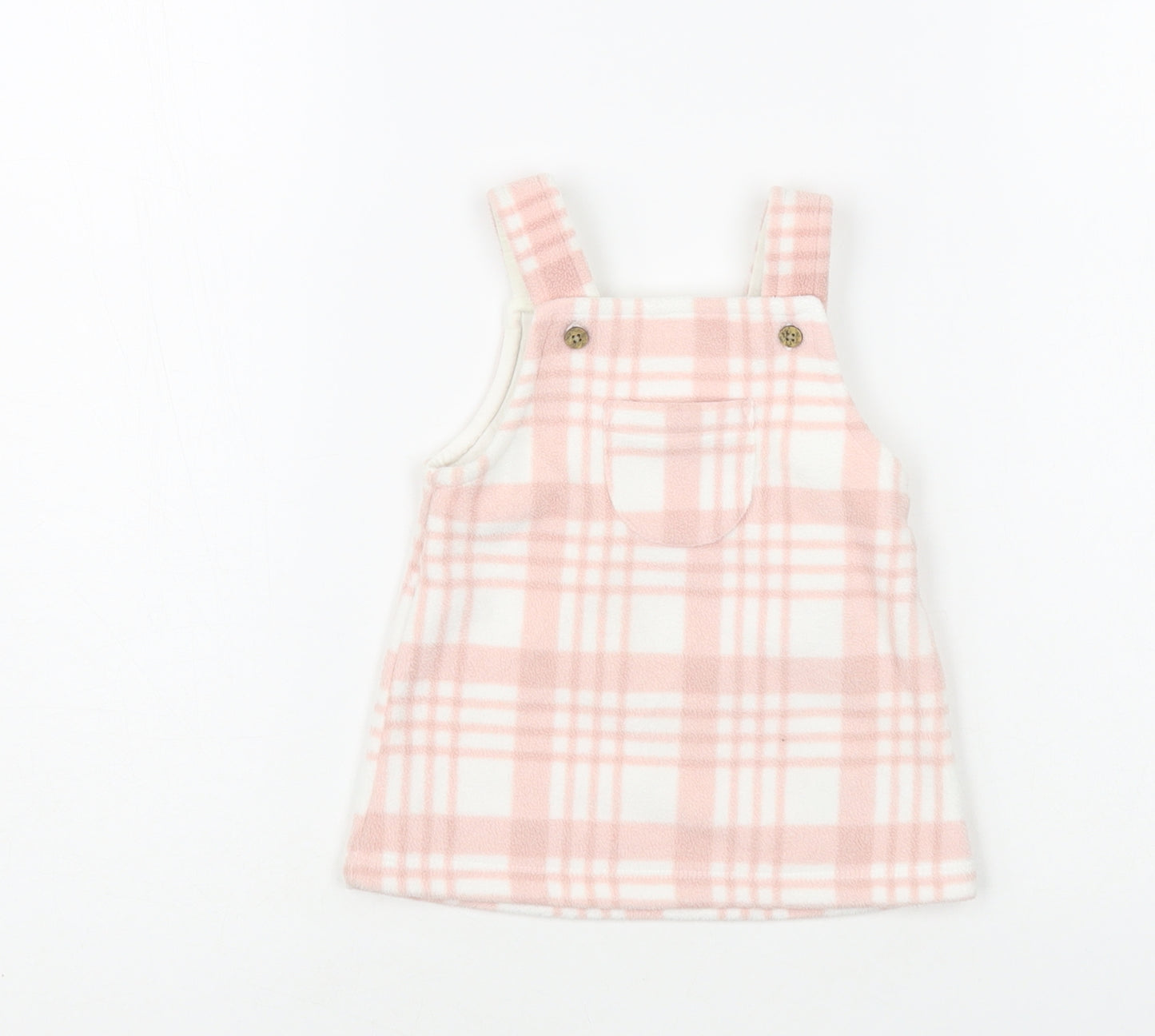 George Baby Pink Plaid Polyester Pinafore/Dungaree Dress Size 0-3 Months Square Neck Button