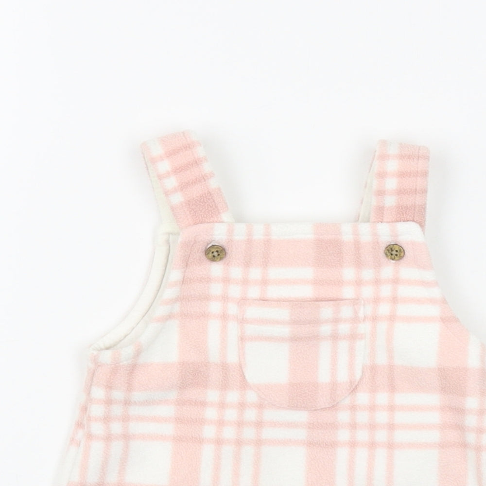 George Baby Pink Plaid Polyester Pinafore/Dungaree Dress Size 0-3 Months Square Neck Button
