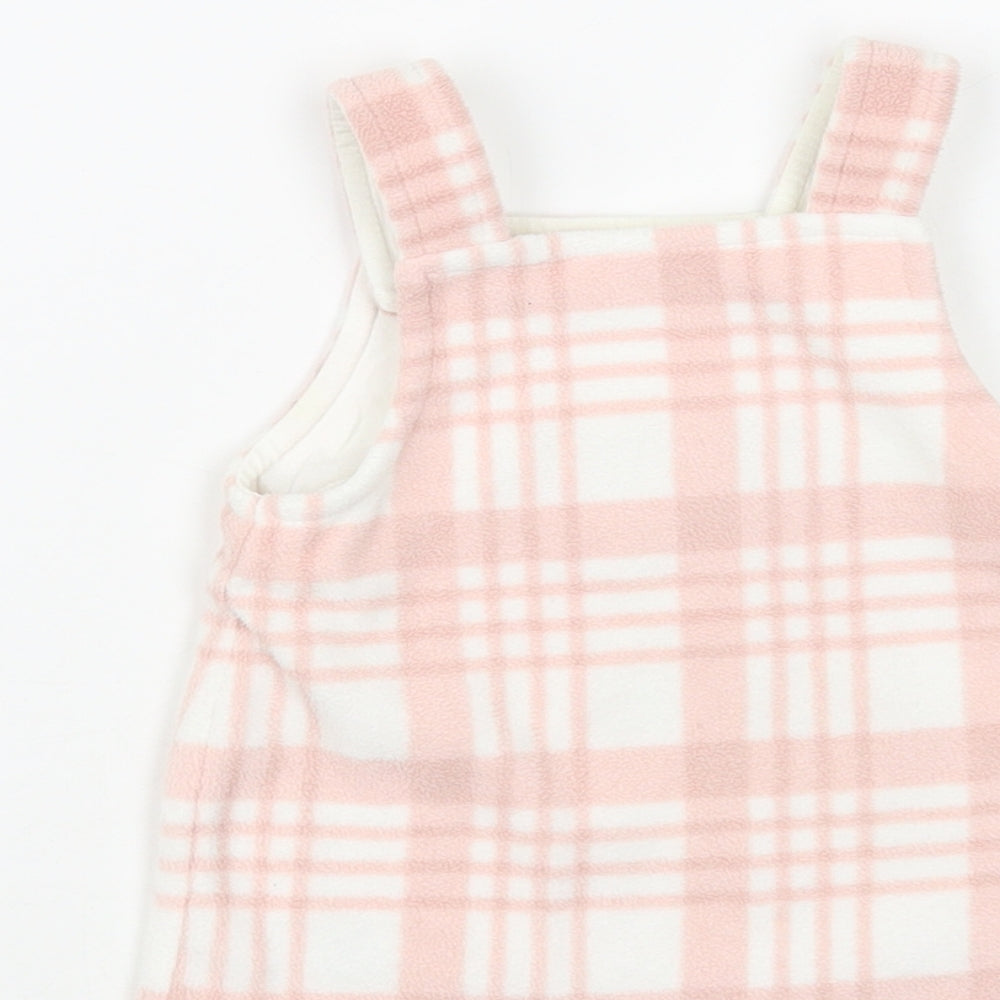 George Baby Pink Plaid Polyester Pinafore/Dungaree Dress Size 0-3 Months Square Neck Button