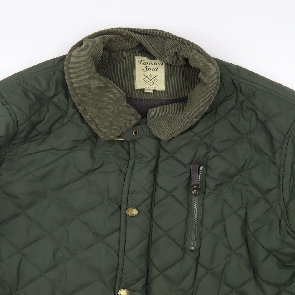 Twisted Soul Mens Green Quilted Jacket Size L Zip