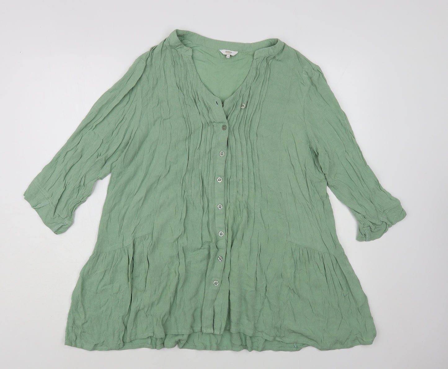 Cotton Traders Womens Green Viscose Tunic Blouse Size 14 V-Neck