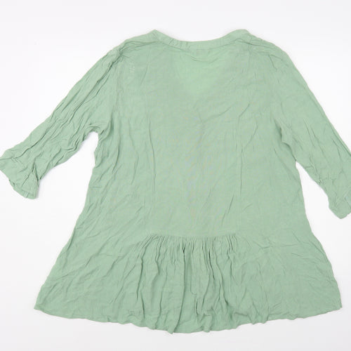Cotton Traders Womens Green Viscose Tunic Blouse Size 14 V-Neck