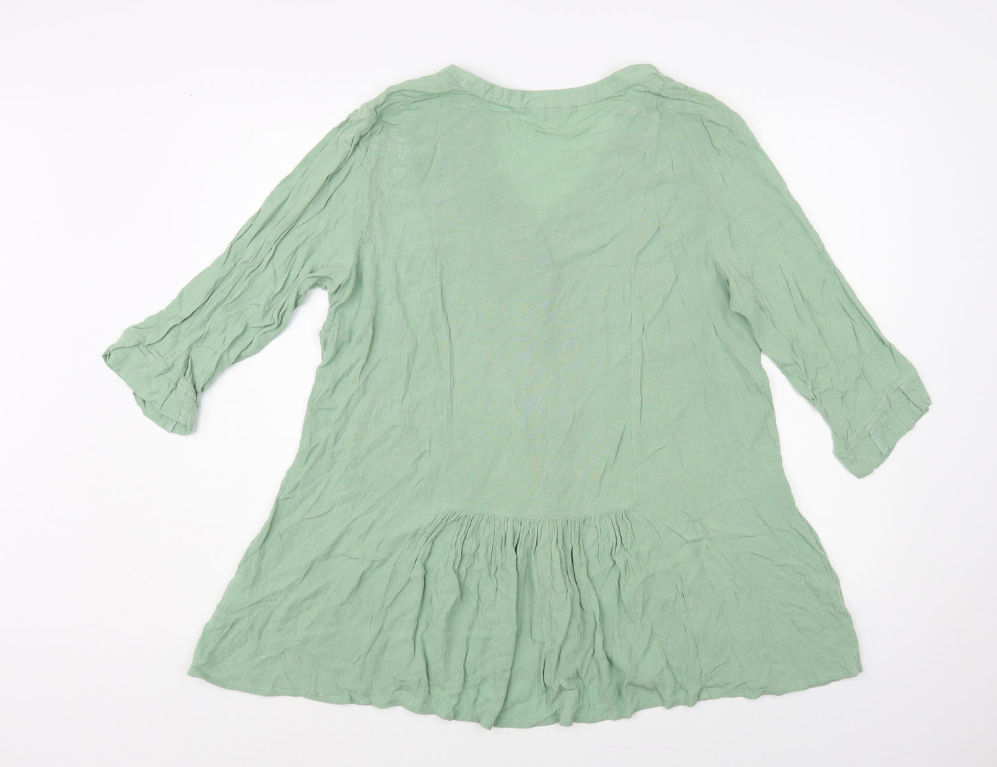 Cotton Traders Womens Green Viscose Tunic Blouse Size 14 V-Neck
