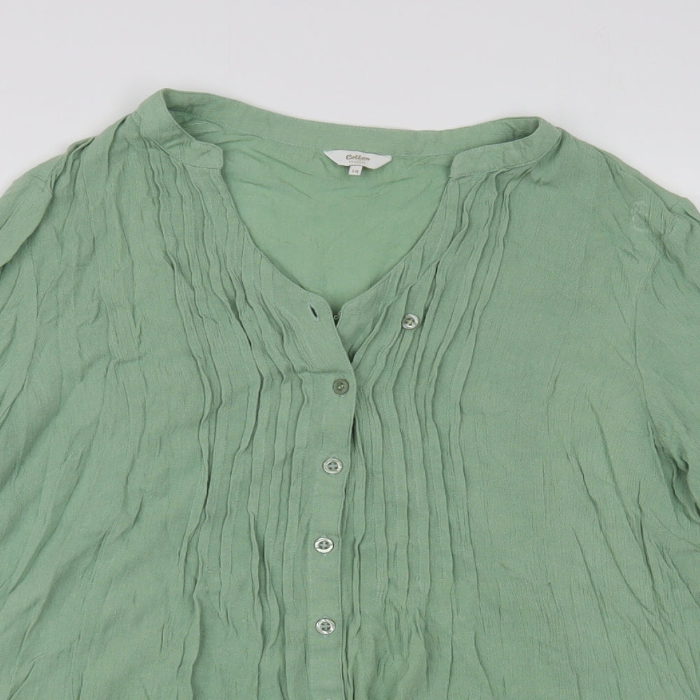 Cotton Traders Womens Green Viscose Tunic Blouse Size 14 V-Neck