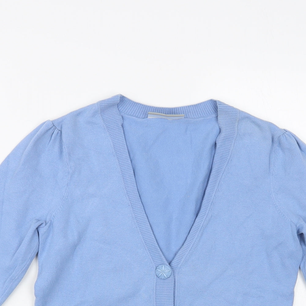 Wallis Womens Blue V-Neck Cotton Cardigan Jumper Size 8
