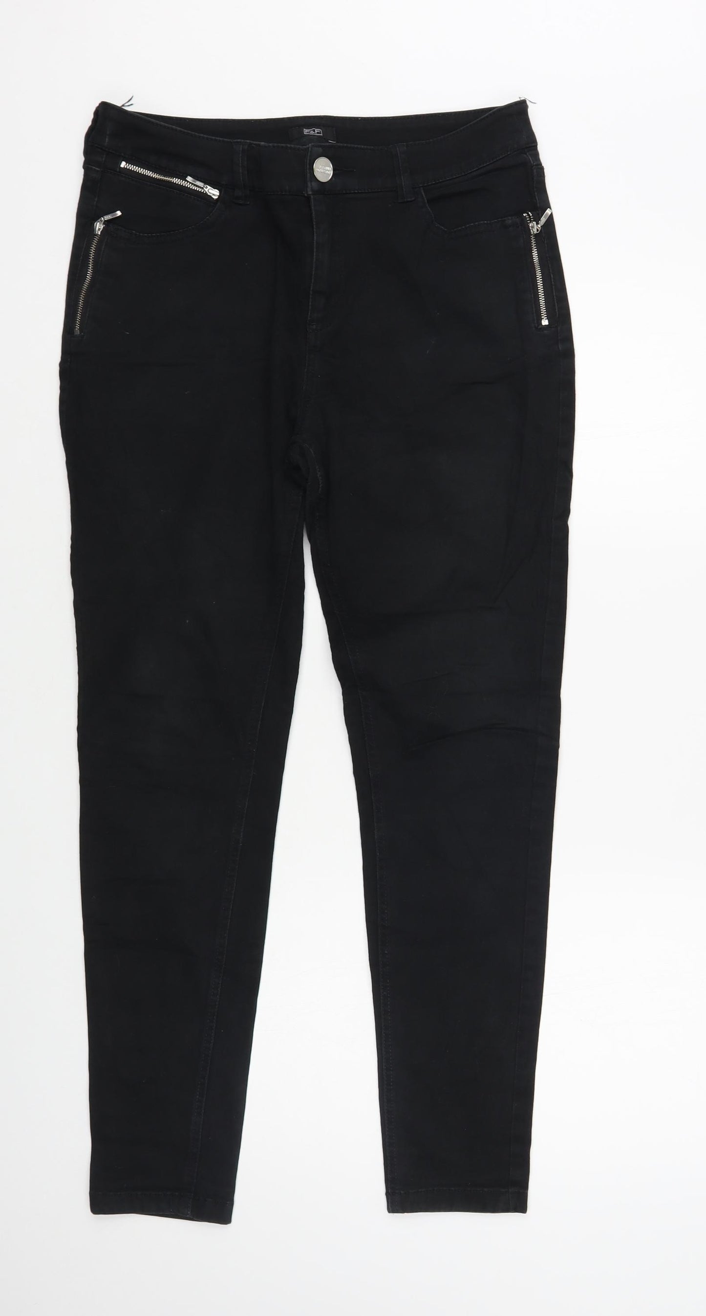 F&F Womens Black Cotton Skinny Jeans Size 10 L29 in Regular Button