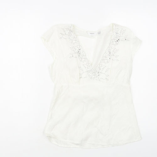 NEXT Womens White Linen Basic Blouse Size 8 V-Neck