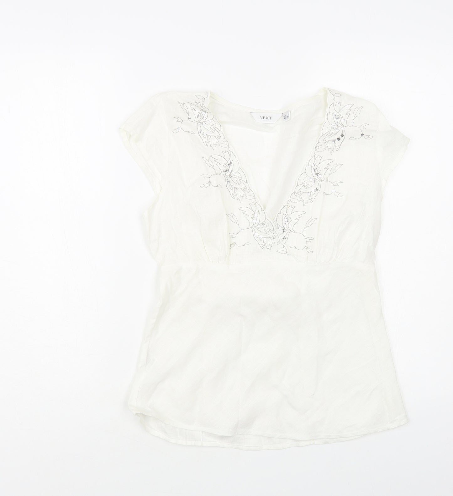 NEXT Womens White Linen Basic Blouse Size 8 V-Neck