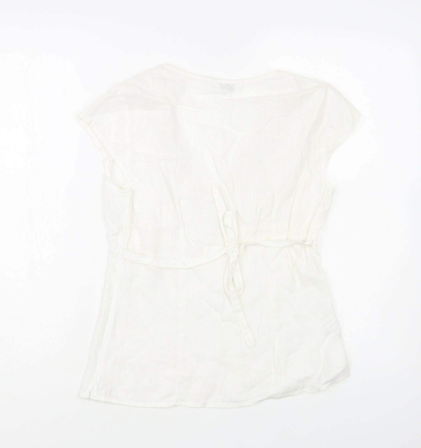 NEXT Womens White Linen Basic Blouse Size 8 V-Neck