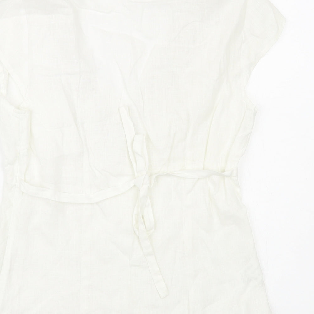 NEXT Womens White Linen Basic Blouse Size 8 V-Neck