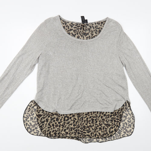 Izabel London Womens Grey Boat Neck Animal Print Viscose Pullover Jumper Size 14