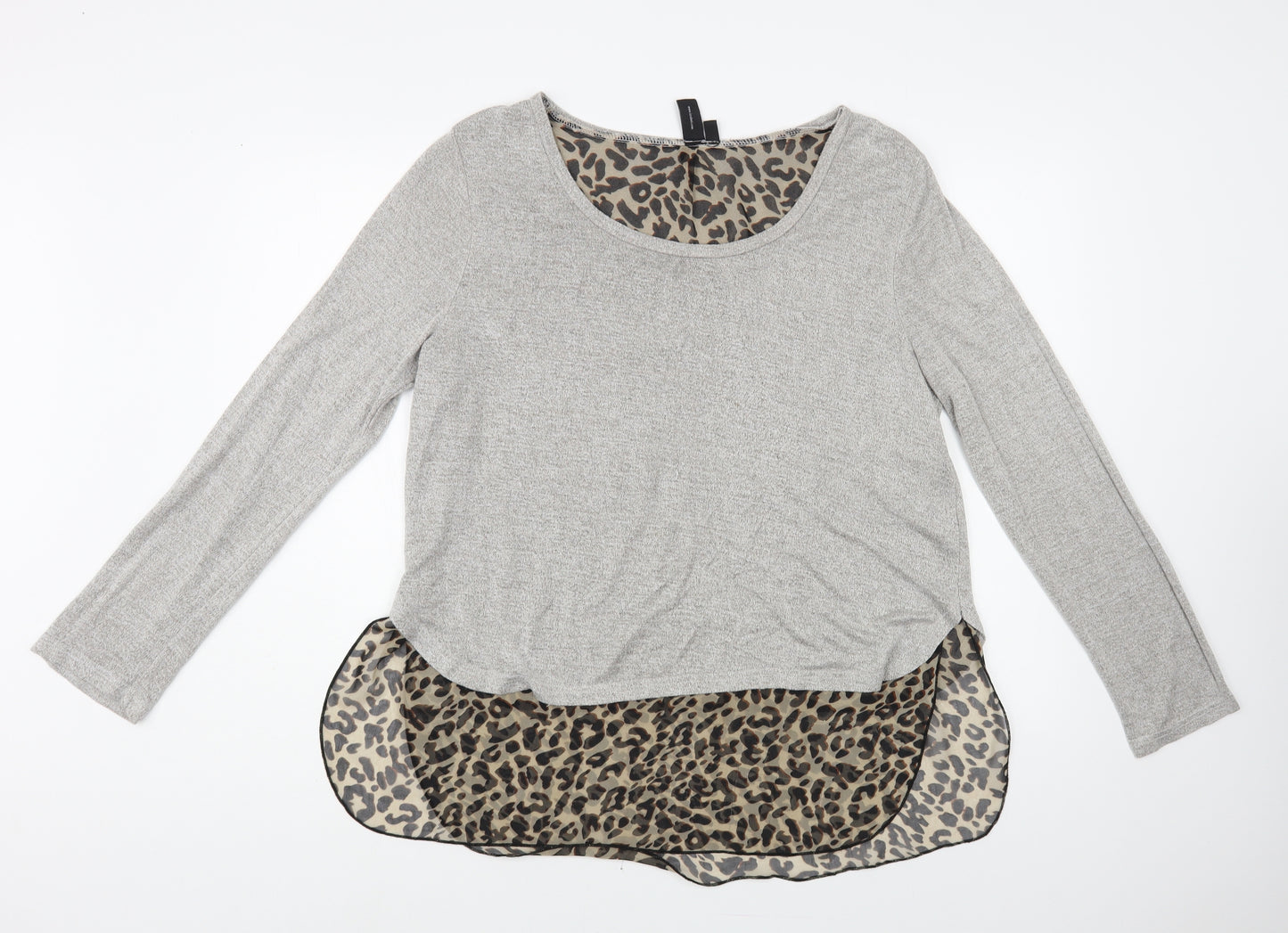 Izabel London Womens Grey Boat Neck Animal Print Viscose Pullover Jumper Size 14