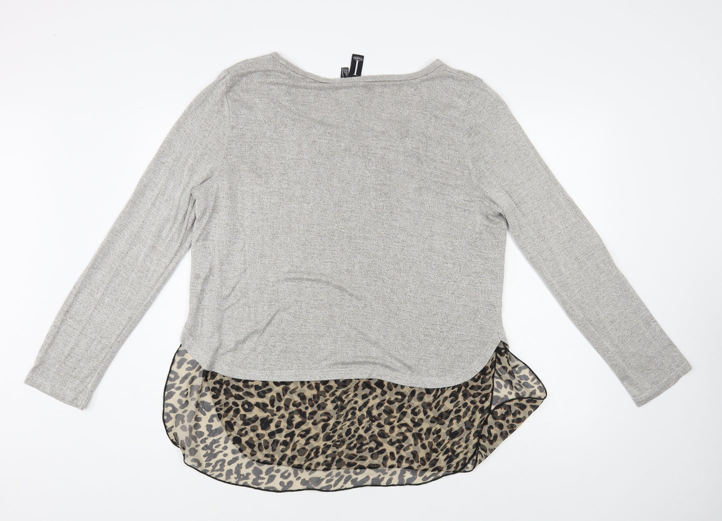 Izabel London Womens Grey Boat Neck Animal Print Viscose Pullover Jumper Size 14