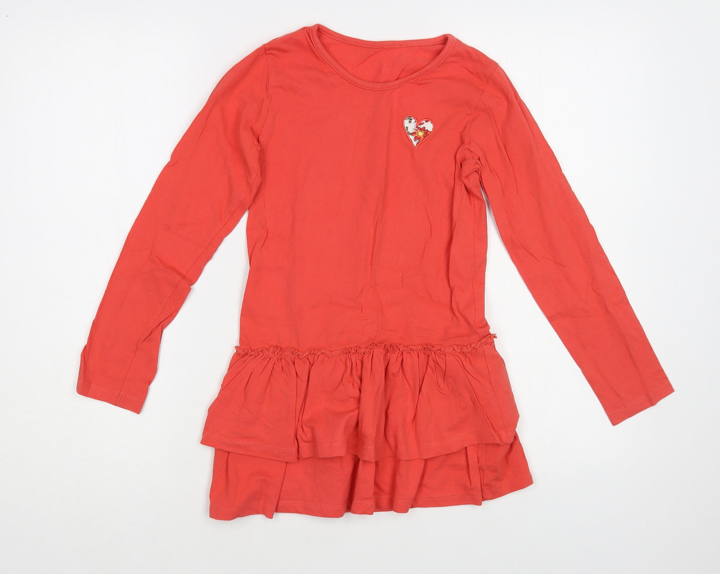 Dunnes Stores Girls Red Cotton Tunic T-Shirt Size 9 Years Crew Neck Pullover