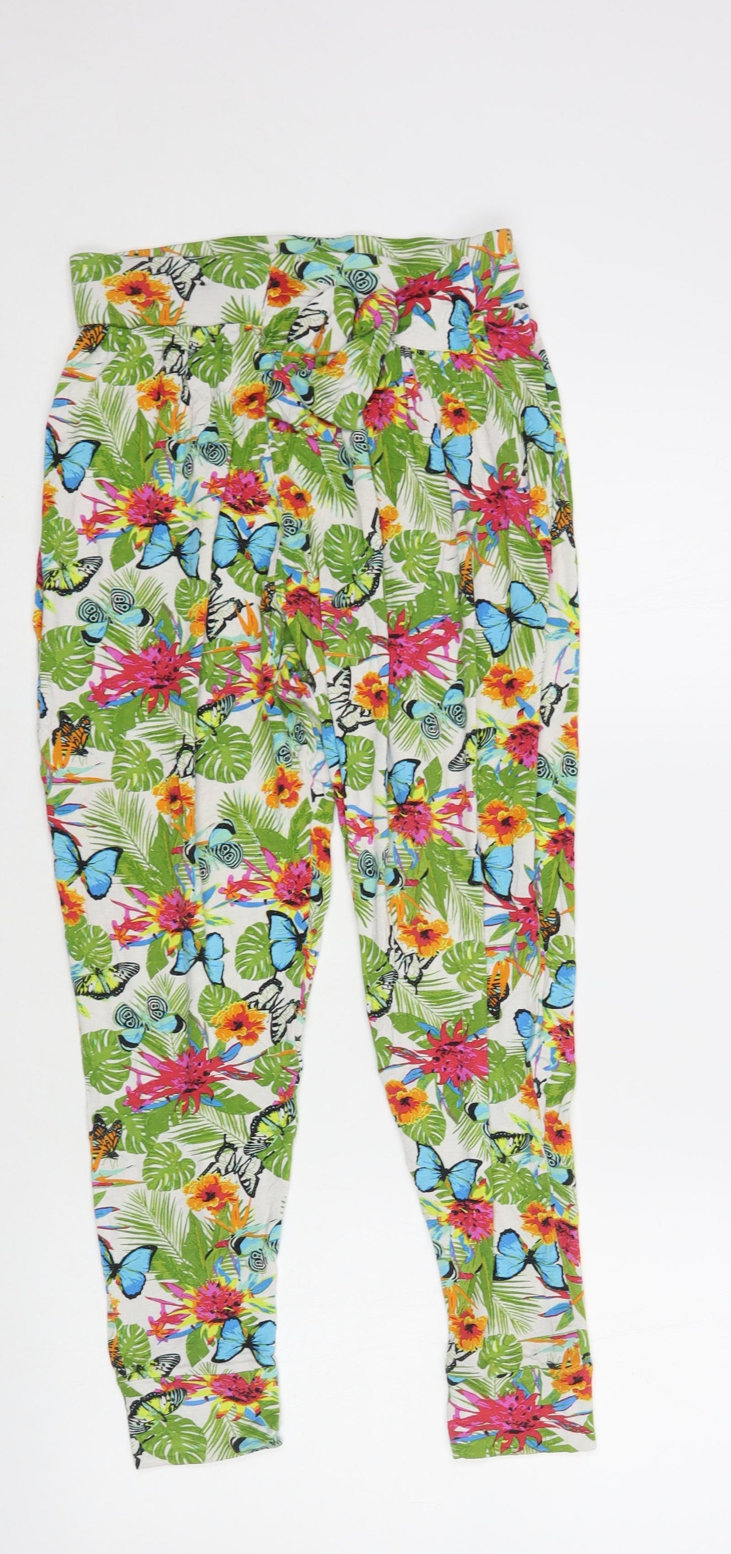 George Girls White Floral Viscose Jogger Trousers Size 9-10 Years Regular Tie