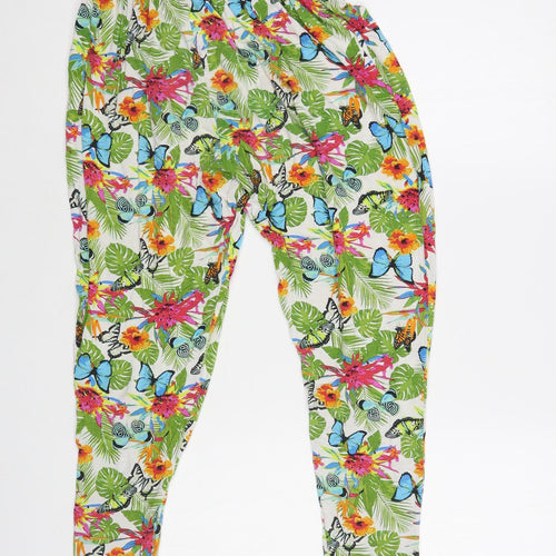 George Girls White Floral Viscose Jogger Trousers Size 9-10 Years Regular Tie