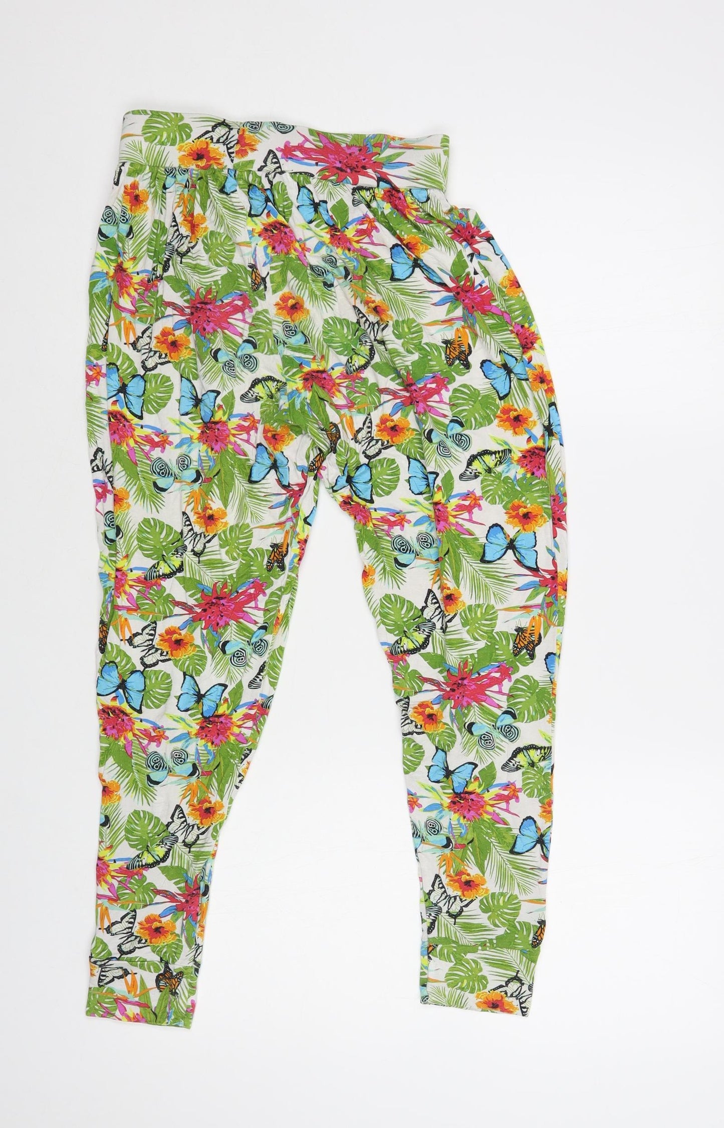 George Girls White Floral Viscose Jogger Trousers Size 9-10 Years Regular Tie