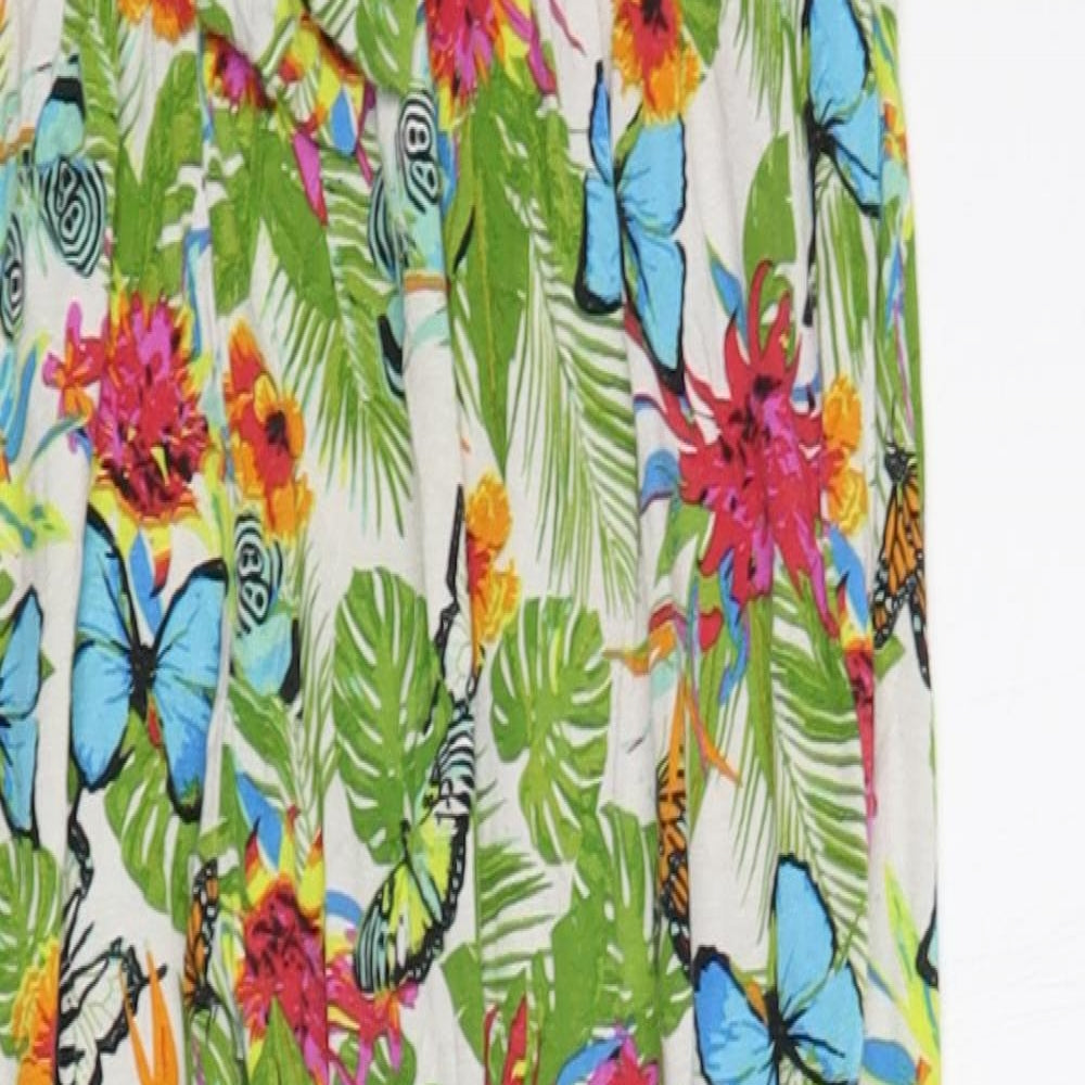 George Girls White Floral Viscose Jogger Trousers Size 9-10 Years Regular Tie