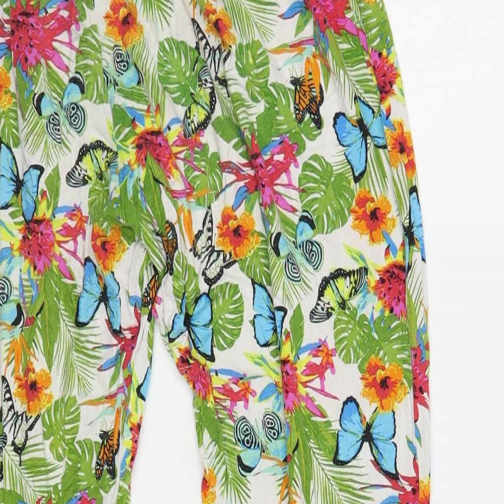 George Girls White Floral Viscose Jogger Trousers Size 9-10 Years Regular Tie