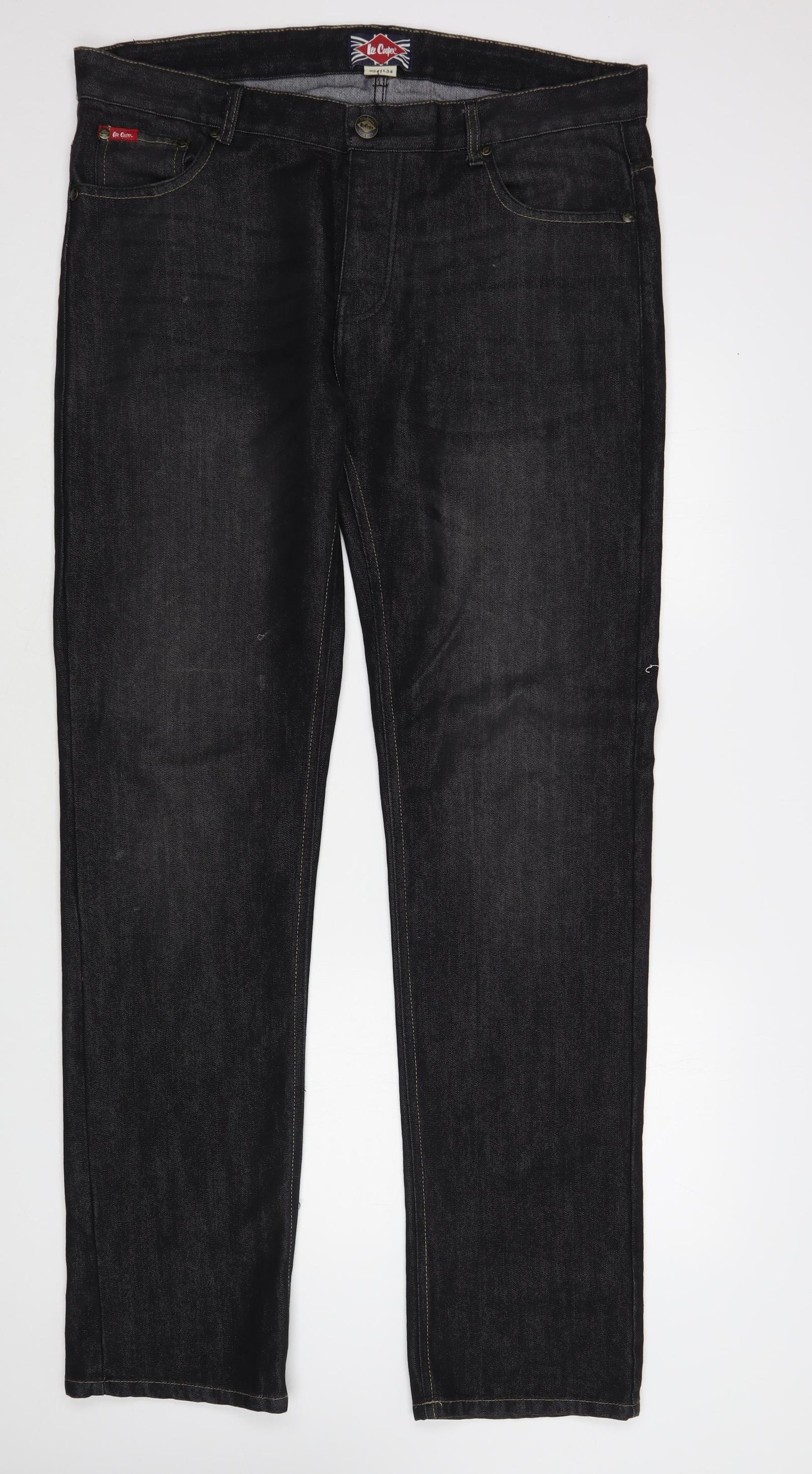 Lee Cooper Mens Black Cotton Straight Jeans Size 34 in L34 in Regular Button
