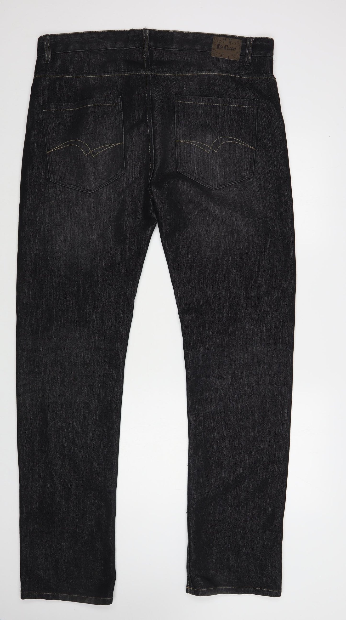 Lee Cooper Mens Black Cotton Straight Jeans Size 34 in L34 in Regular Button
