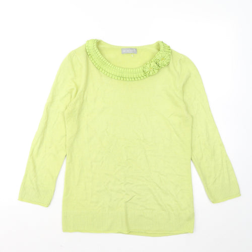 Per Una Womens Green Round Neck Acrylic Pullover Jumper Size 10 - Flowers