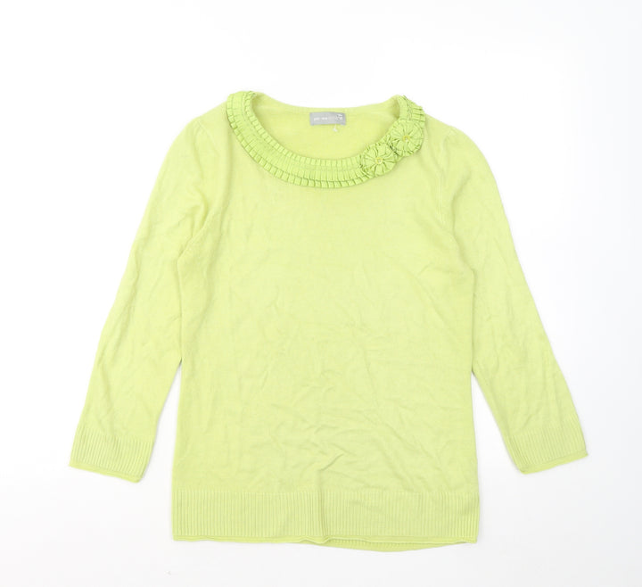 Per Una Womens Green Round Neck Acrylic Pullover Jumper Size 10 - Flowers