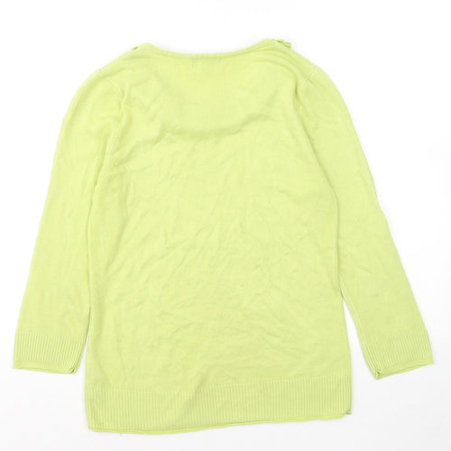 Per Una Womens Green Round Neck Acrylic Pullover Jumper Size 10 - Flowers