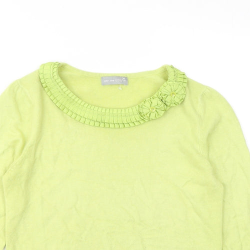 Per Una Womens Green Round Neck Acrylic Pullover Jumper Size 10 - Flowers