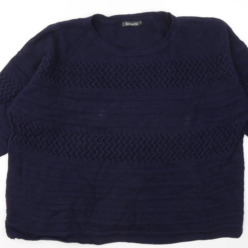 Bonmarché Womens Blue Round Neck Cotton Pullover Jumper Size L