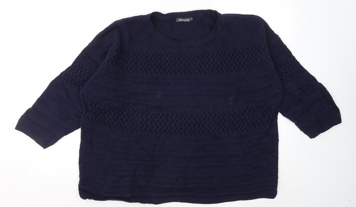 Bonmarché Womens Blue Round Neck Cotton Pullover Jumper Size L