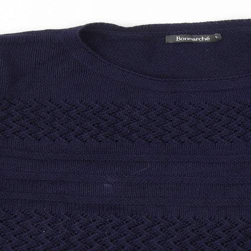 Bonmarché Womens Blue Round Neck Cotton Pullover Jumper Size L