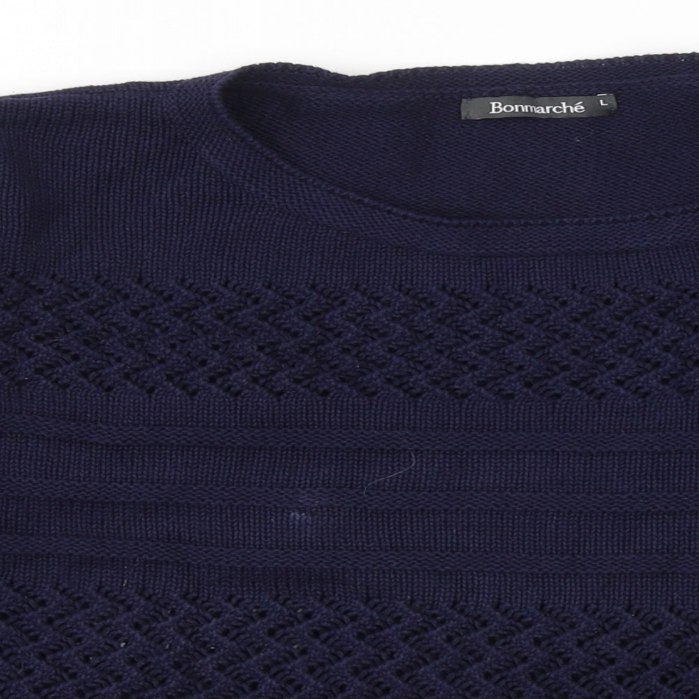 Bonmarché Womens Blue Round Neck Cotton Pullover Jumper Size L