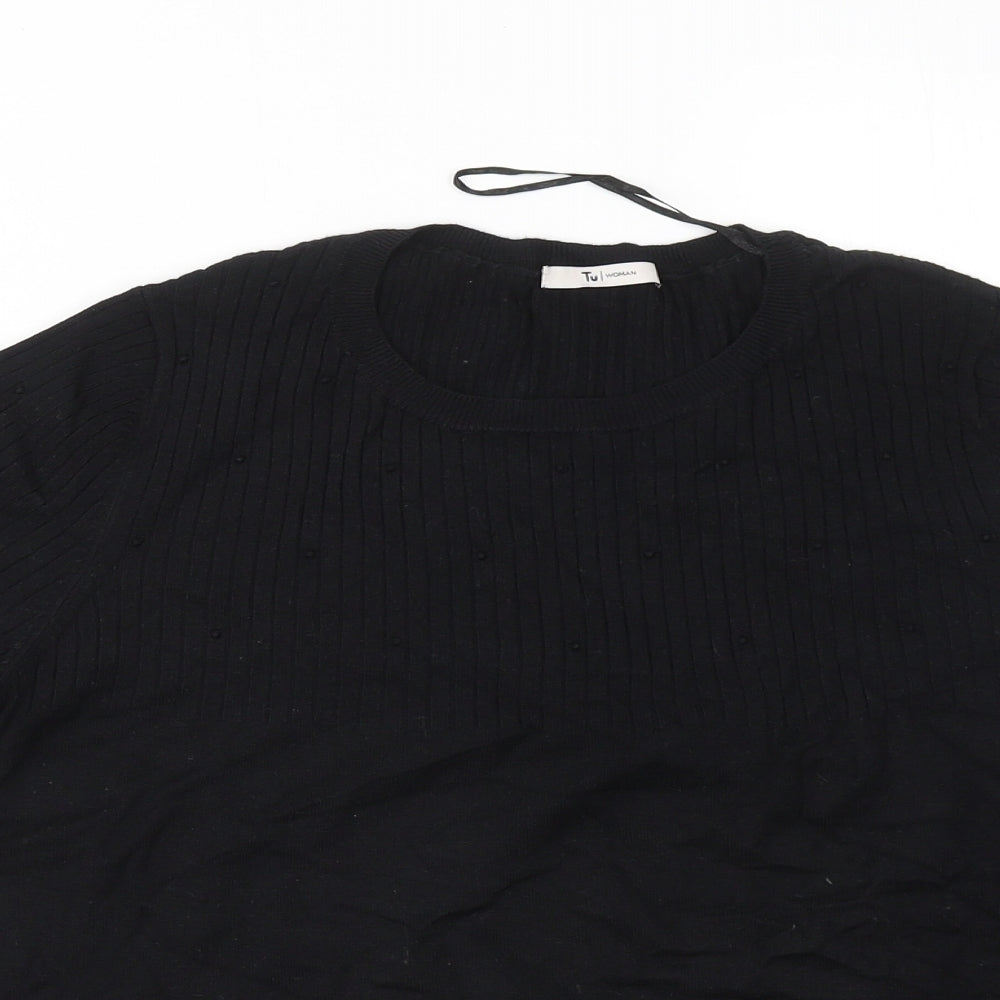 TU Womens Black Round Neck Viscose Pullover Jumper Size 14