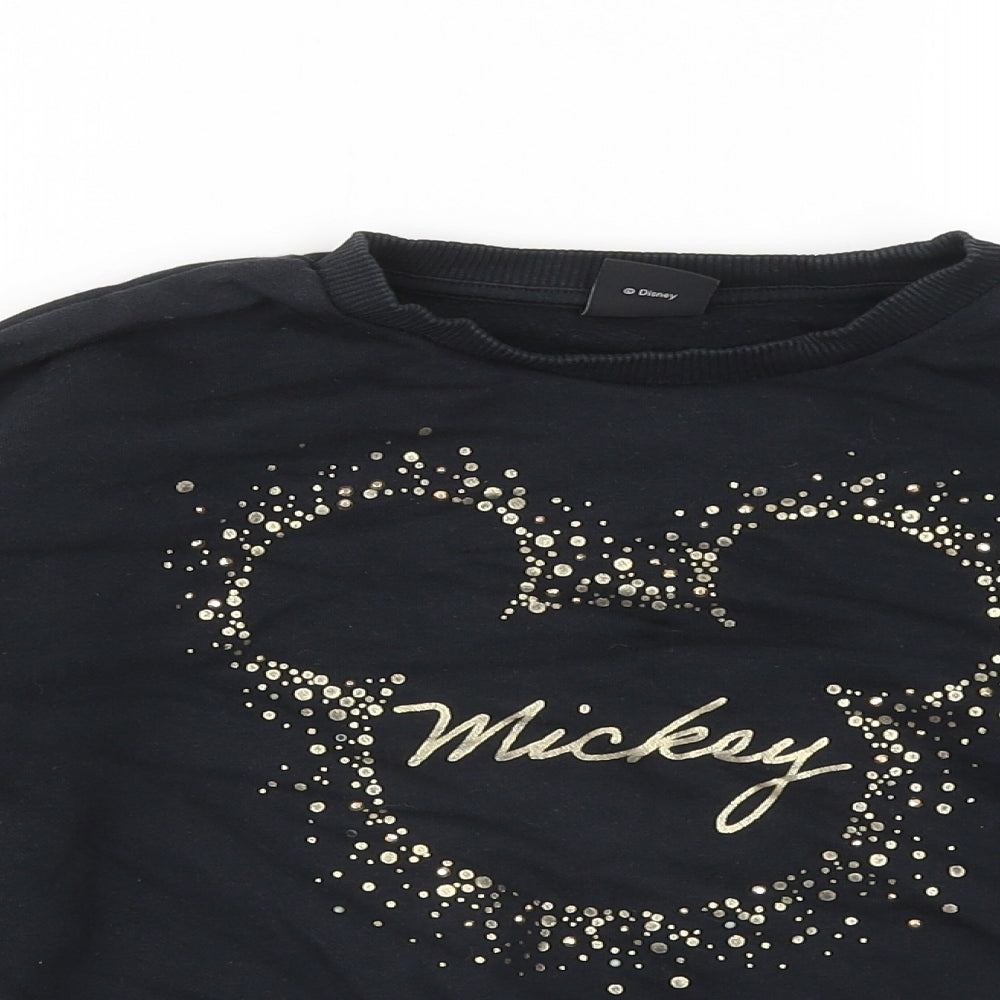 George Girls Black Cotton Pullover Sweatshirt Size 9-10 Years - Mickey Mouse