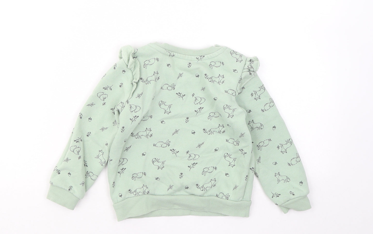 Primark Girls Green Geometric Cotton Pullover Sweatshirt Size 2-3 Years - Rabbit Fox