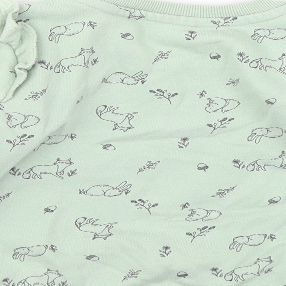 Primark Girls Green Geometric Cotton Pullover Sweatshirt Size 2-3 Years - Rabbit Fox