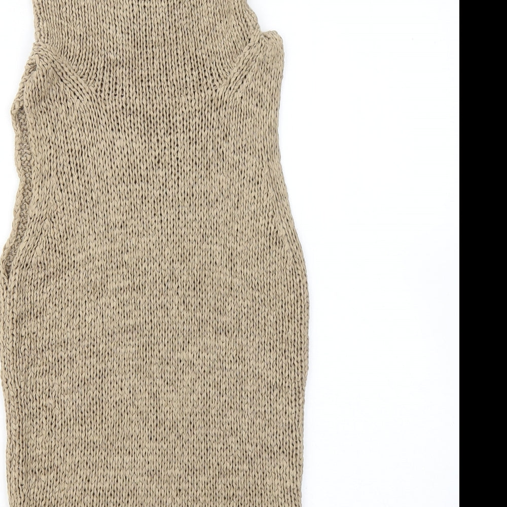 Next Level Womens Brown Roll Neck Acrylic Vest Jumper Size 10