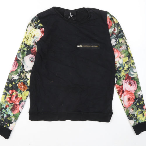 Atmosphere Womens Black Floral Cotton Pullover Sweatshirt Size 8