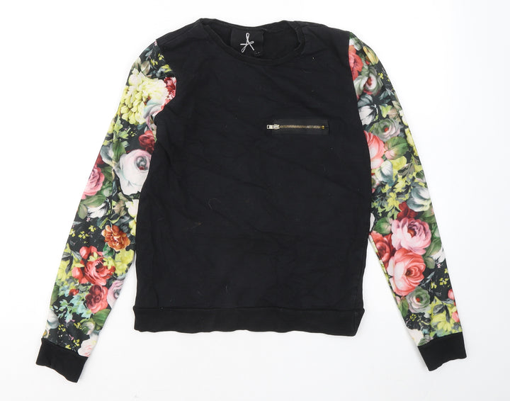Atmosphere Womens Black Floral Cotton Pullover Sweatshirt Size 8