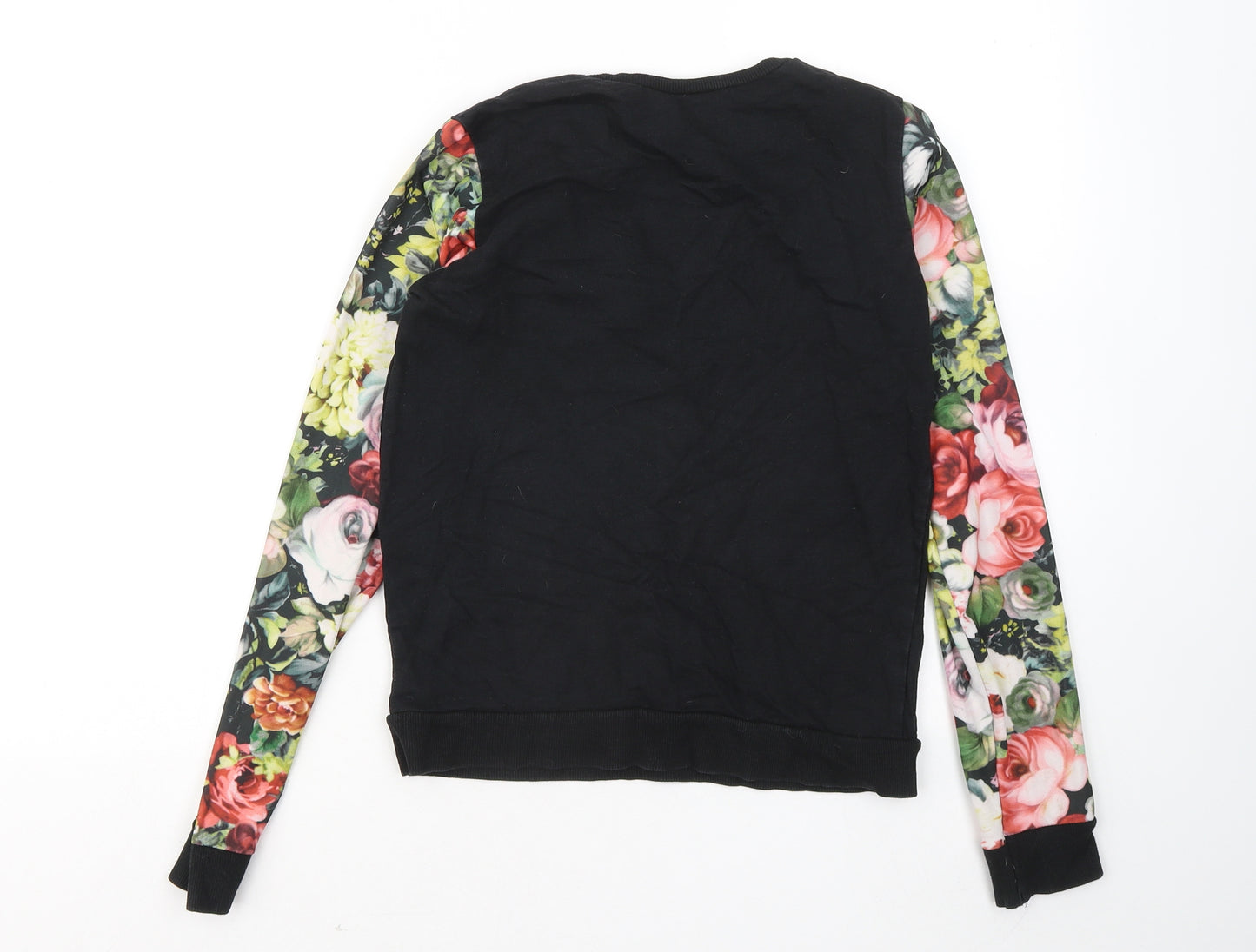 Atmosphere Womens Black Floral Cotton Pullover Sweatshirt Size 8