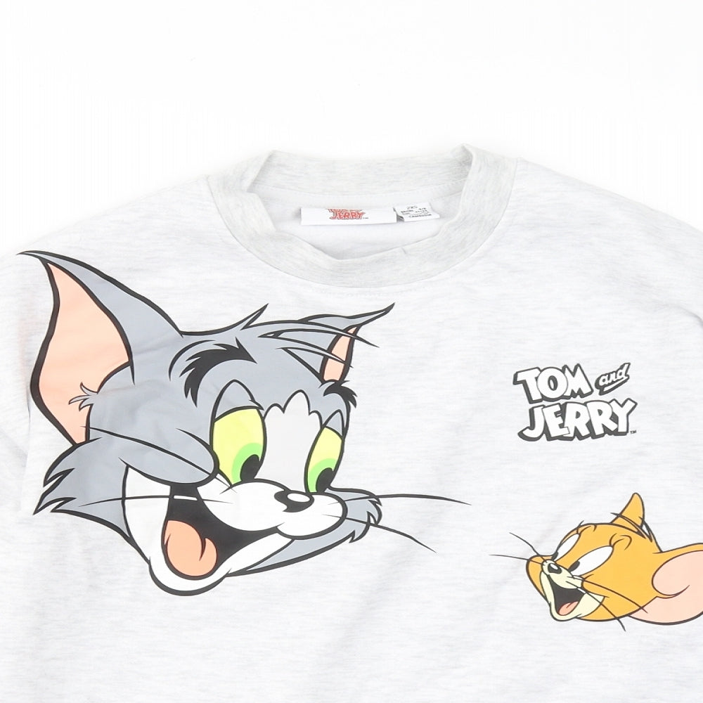 Primark Womens Grey Cotton Pullover Sweatshirt Size 4 - Tom and Jerry