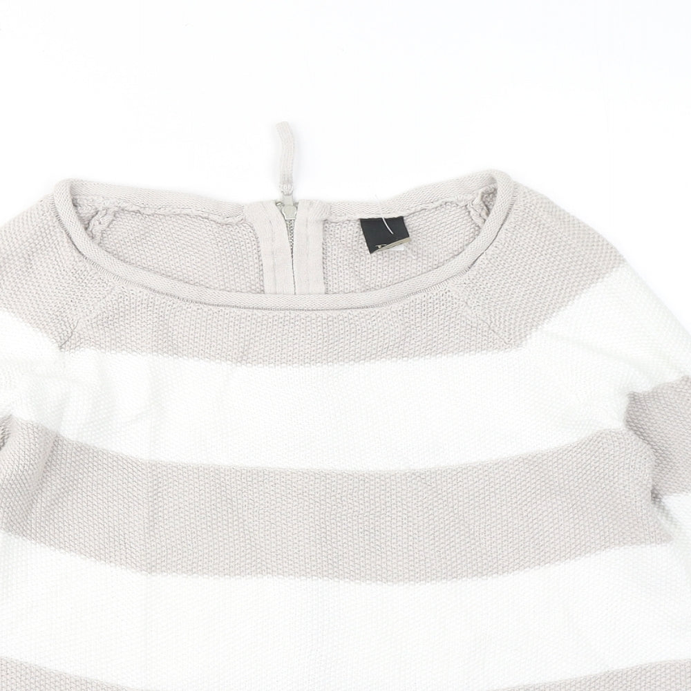 B.C. Best Connections Womens Grey Round Neck Striped Cotton Pullover Jumper Size 10