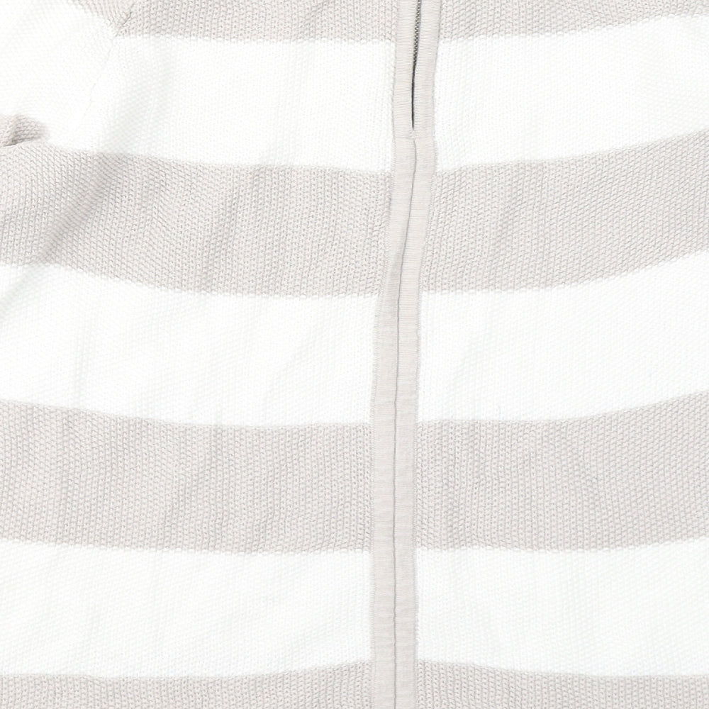 B.C. Best Connections Womens Grey Round Neck Striped Cotton Pullover Jumper Size 10