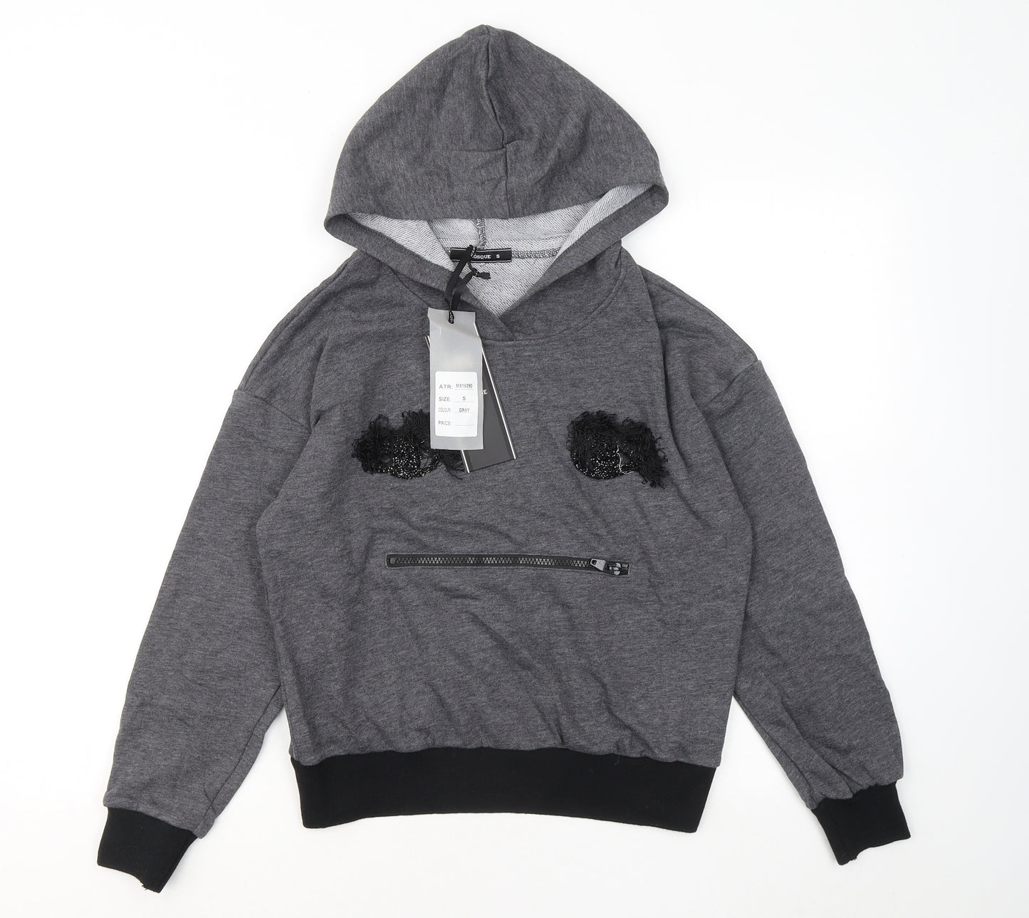 Manosque Womens Grey Polyester Henley Hoodie Size S