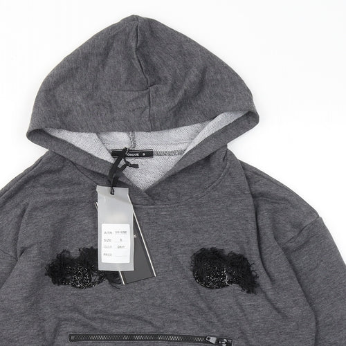 Manosque Womens Grey Polyester Henley Hoodie Size S