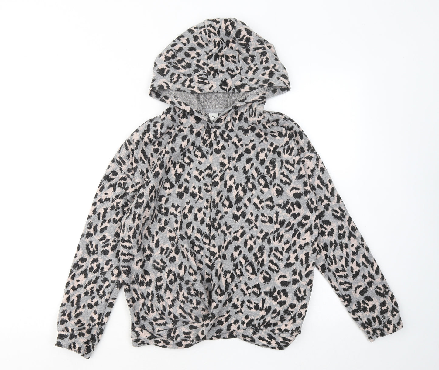 TU Girls Grey Animal Print Polyester Pullover Hoodie Size 12 Years