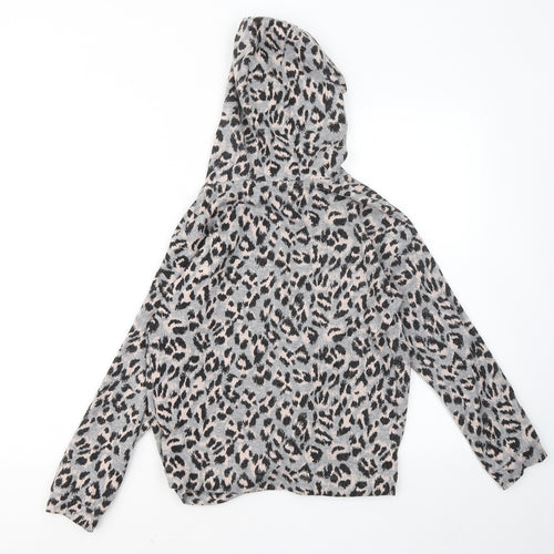 TU Girls Grey Animal Print Polyester Pullover Hoodie Size 12 Years