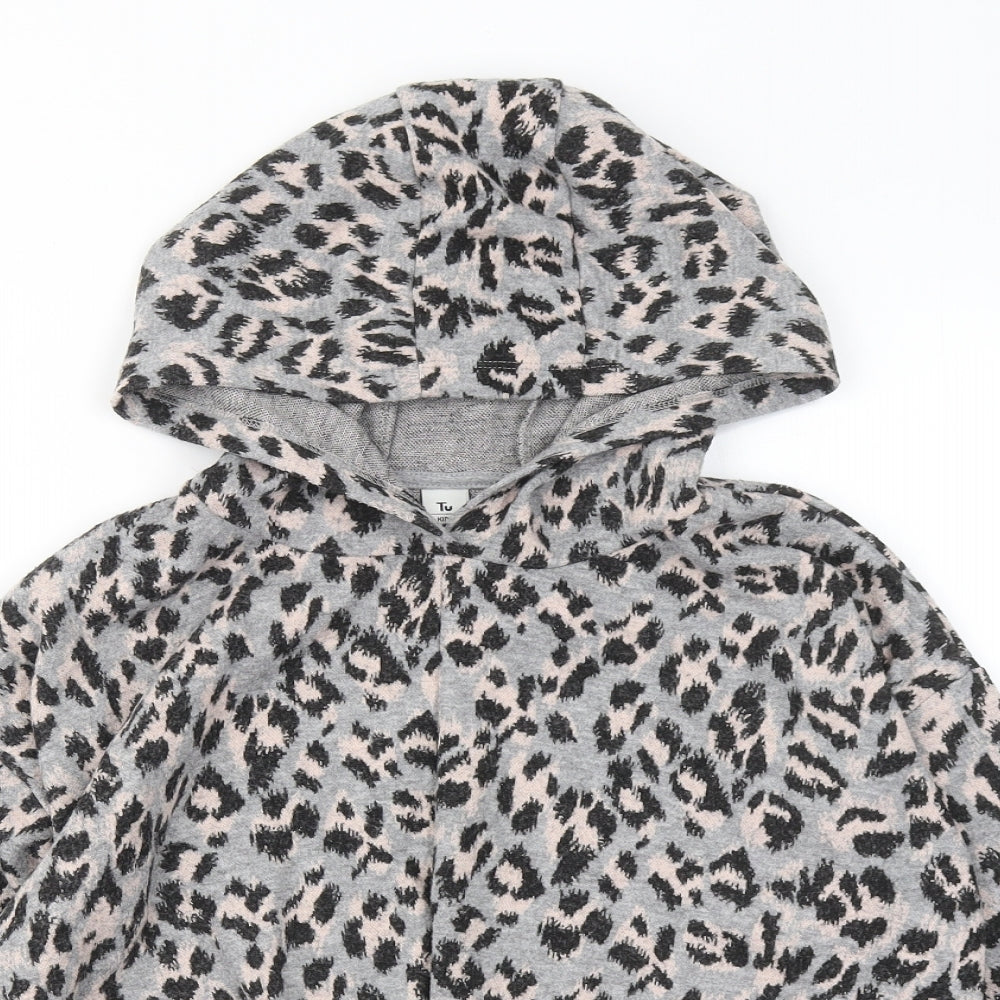 TU Girls Grey Animal Print Polyester Pullover Hoodie Size 12 Years