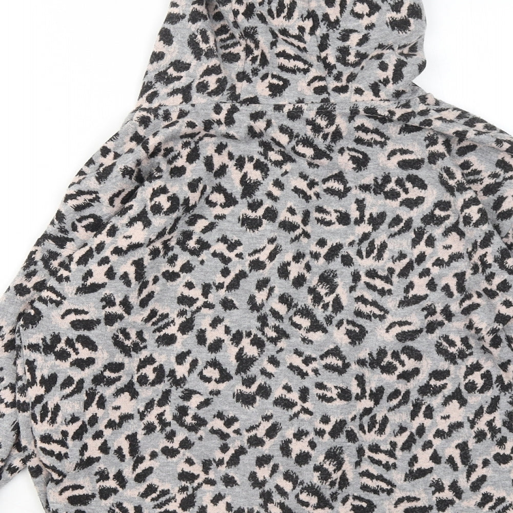 TU Girls Grey Animal Print Polyester Pullover Hoodie Size 12 Years